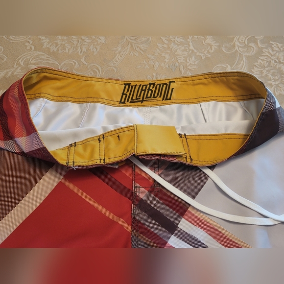 Billabong Board Shorts Mens 36 Swim Trunks Orange Brown Surf Striped Pocket Logo - Picture 6 of 15